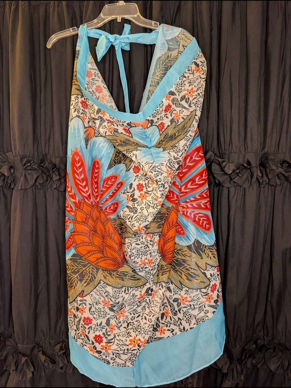 70s Retro Style Floral Wrap Sarong Skirt XL Bold Beach Wear Folk Art Apron - Picture 7 of 12